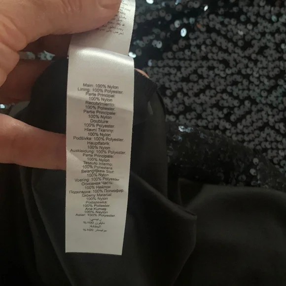 NWT, Minimalist Black/Blue Sequinned Party Dress with detachable belt, US 10 - Picture 12 of 12